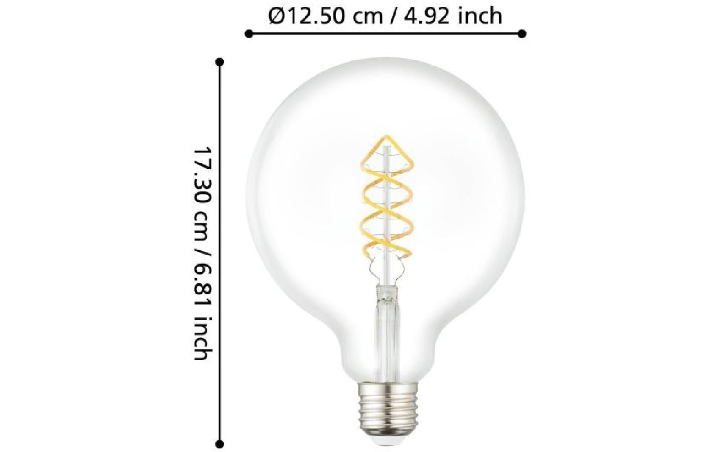 EGLO Leuchtmittel E27 Globus G125 – Warmweiss 2700 K, 806 lm, 7,3 W – IP20 – 1 Stk., Transparent, Glas