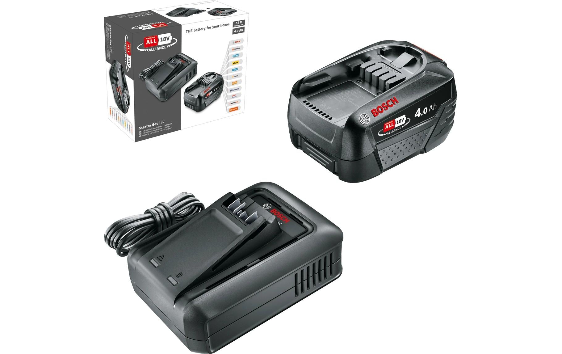 Bosch POWER FOR ALL 18 V Akku 18 V 4,0 Ah – mit Ladegerät AL 18V-44 (72 Wh)
