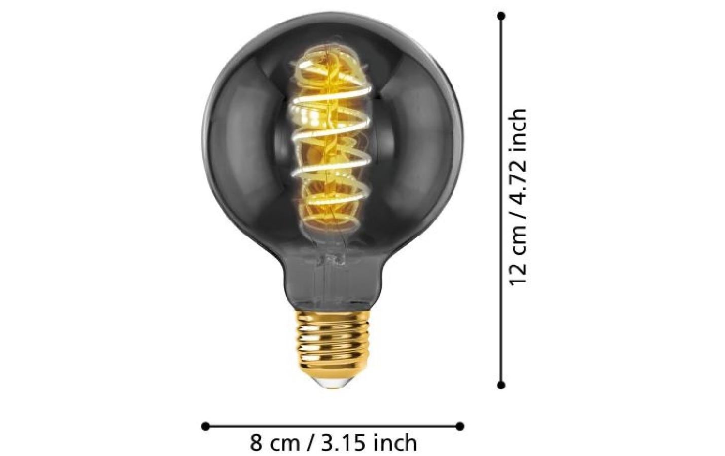 EGLO Leuchtmittel E27 Globus – Warmweiss 2000 K, 100 lm, 4 W, dimmbar – IP20 – 1 Stk. – Schwarz/Glas