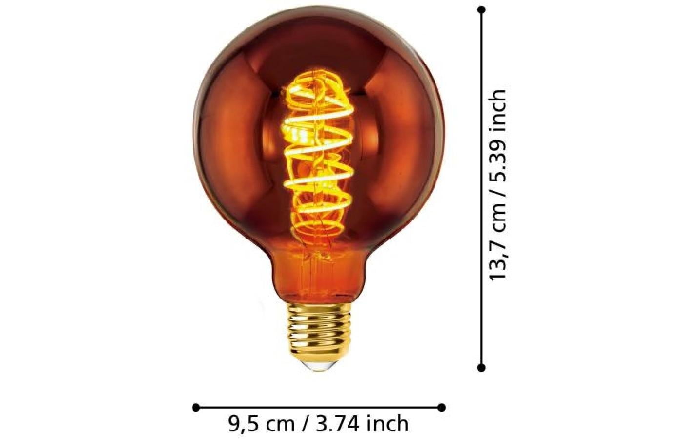 EGLO LED-Leuchtmittel E27 Globus – Warmweiss 2000 K, 30 lm, 4 W, dimmbar – IP20 – 1 Stk. – Kupfer, Glas