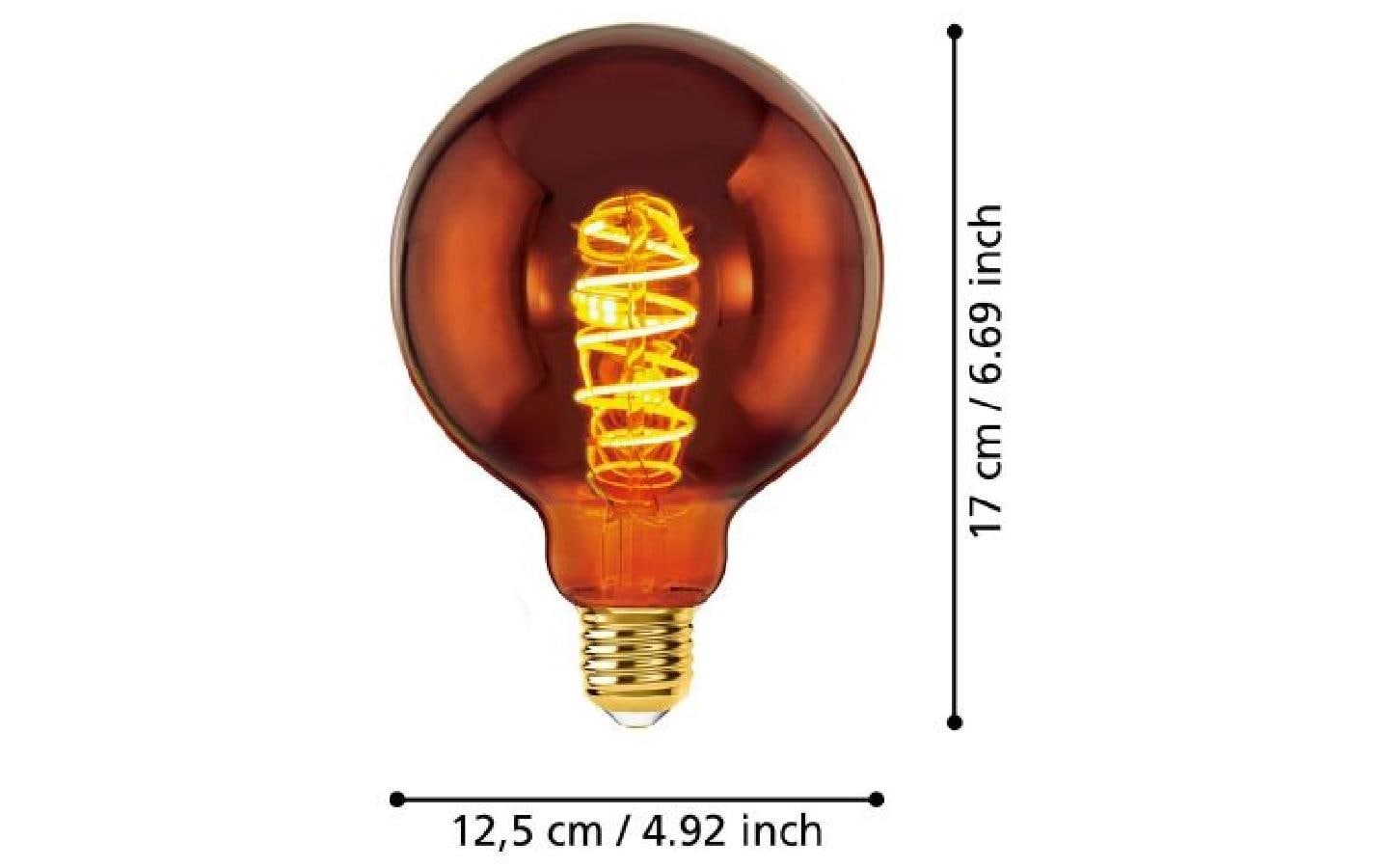 EGLO Leuchtmittel E27 Globus G125 – Warmweiss 2000 K, 30 lm, 4 W, 360° – 1 Stk., Kupfer, Glas