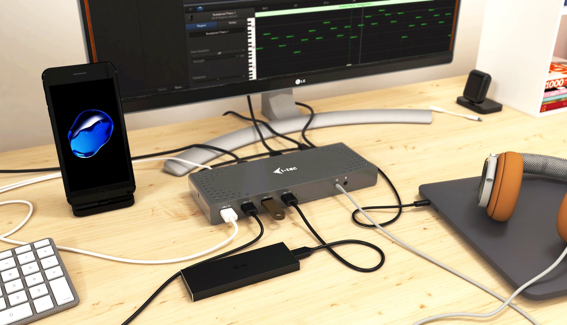 i-tec Dualdock Dockingstation – USB-C, 2× DP, 2× HDMI, 6× USB-A, GbE, 3,5 mm Audio, für Windows/Mac/Linux