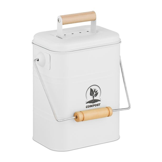 Relaxdays Komposteimer – 3,5 l – Naturkohle, rechteckig – Weiss