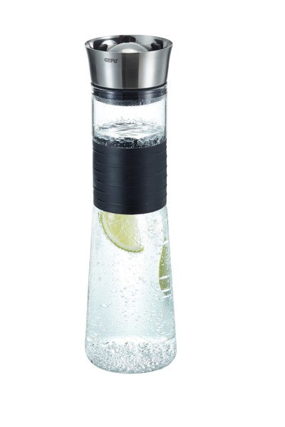GEFU Karaffe CASCADA – 1 l, Ø 9 cm, H 30,3 cm, Glas, Transparent, mit Deckel, spülmaschinenfest, hitzebeständig