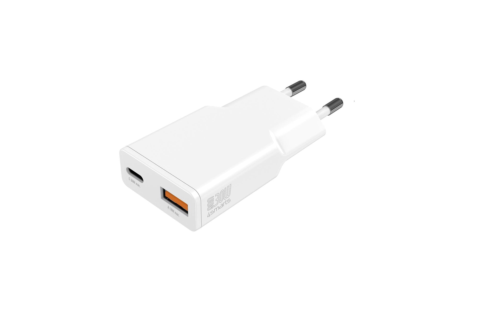 4smarts PDPlug Slim Duos USB-Ladegerät 30 W – USB-C×1, USB-A×1 – PD 3.0, PPS, GaN – EU-Stecker (Typ C) – Weiss