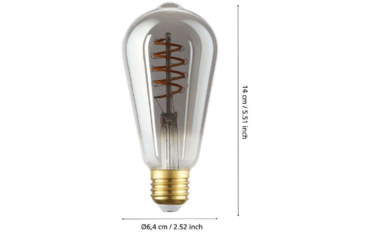 EGLO ST64 LED-Leuchtmittel Birnenform E27 – 4 W dimmbar, 150 lm, 2000 K Warmweiss, 360°, Smoky