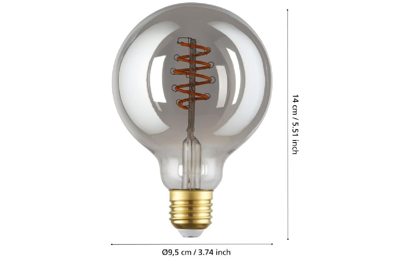 EGLO LED-Leuchtmittel Globe G95 E27 – 4 W dimmbar, 150 lm, 2000 K warmweiss, 360°, smoky