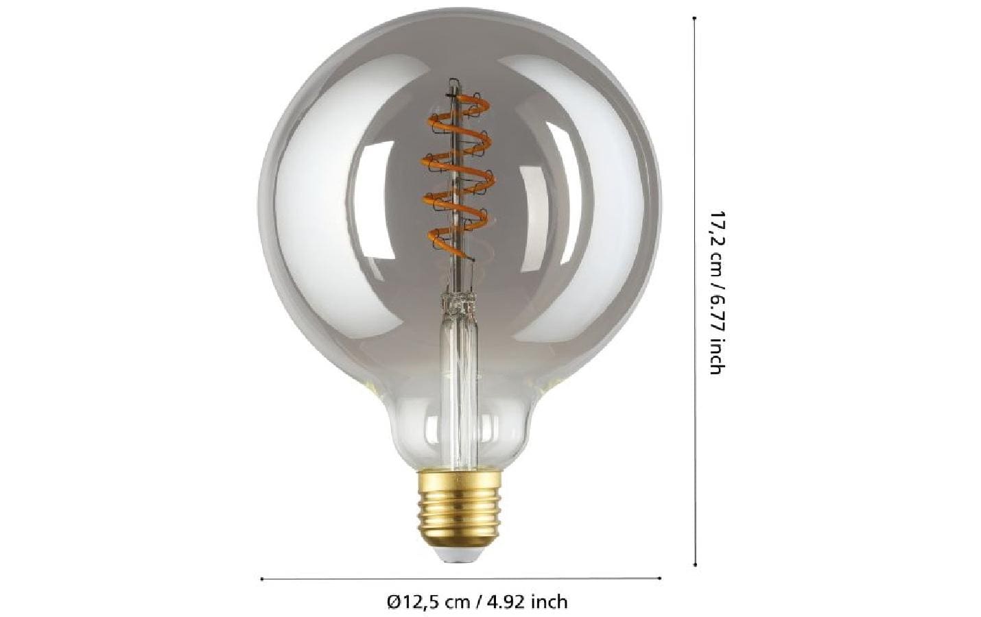 EGLO LED-Leuchtmittel Globe G125 E27 – 4 W dimmbar, 150 lm, 2000 K warmweiss, 360°, Glas smoky