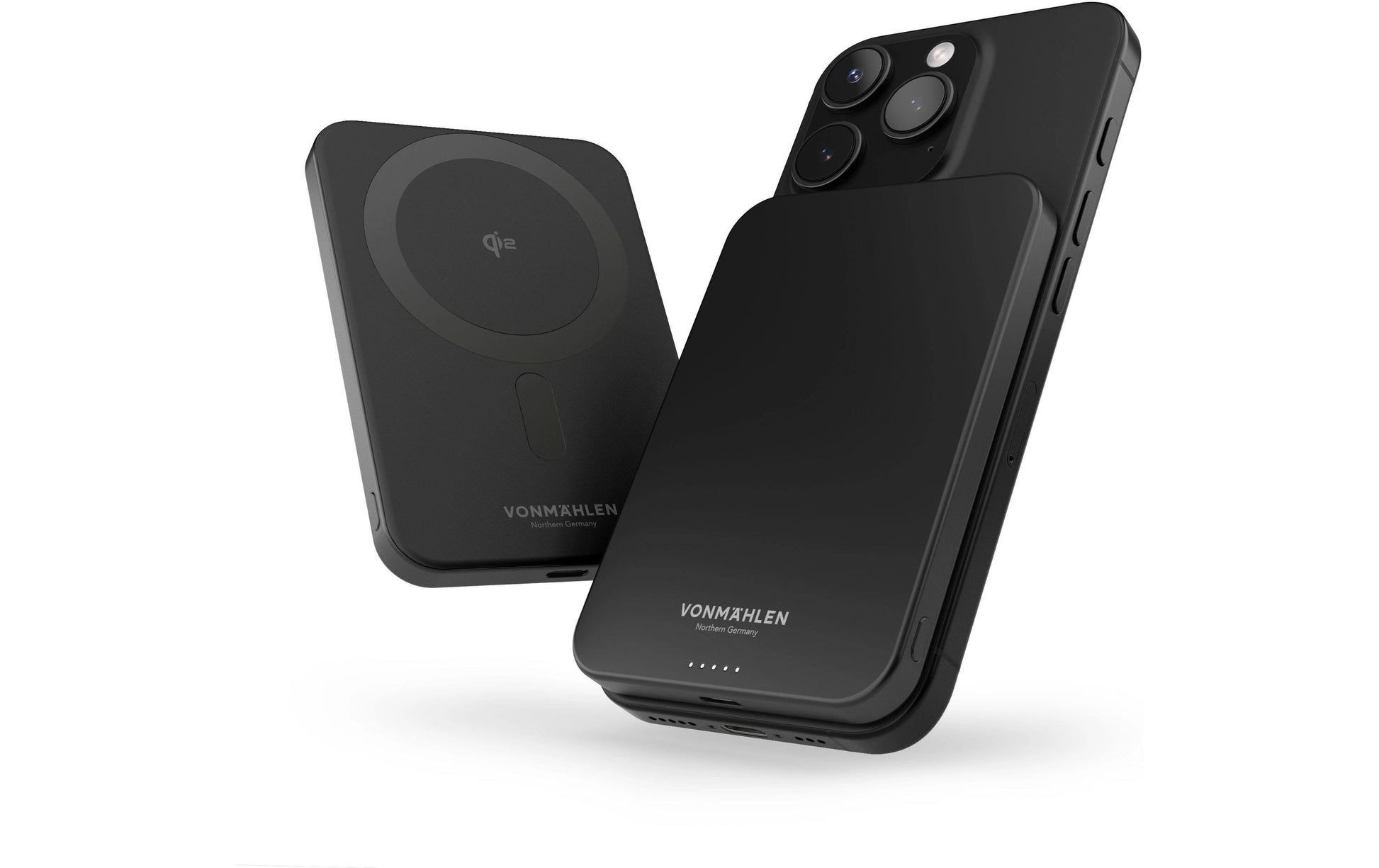 Vonmählen Powerbank 5000 mAh, 1× USB-C, kabelloses Laden, Schwarz