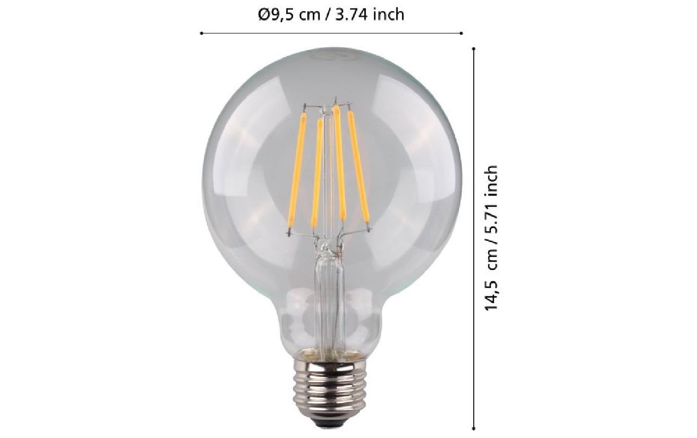 EGLO Leuchtmittel E27 Globus G95 – Warmweiss 2700 K, 806 lm, 7,3 W, dimmbar – IP20 – 1 Stk., Transparent/Glas