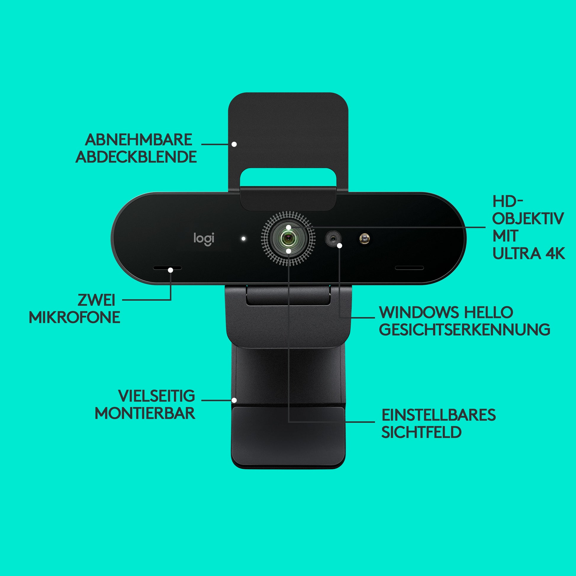 Logitech BRIO STREAM 4K Webcam – Full HD, 90 fps, USB, Autofokus, 90°, Schwarz, für Windows (Windows Hello)
