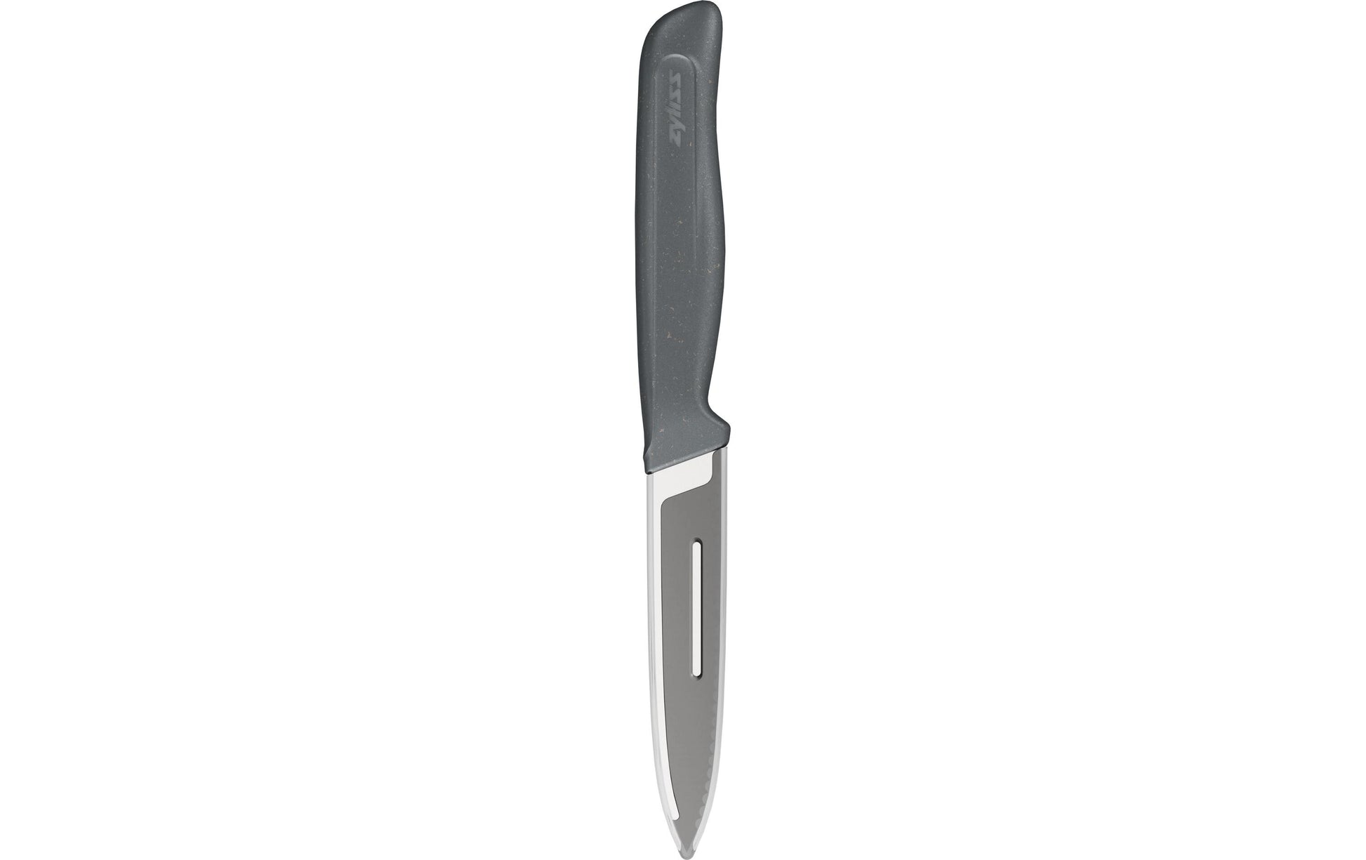 Zyliss Schälmesser 10 cm, Edelstahlklinge, Wellenschliff, Kunststoffgriff grau