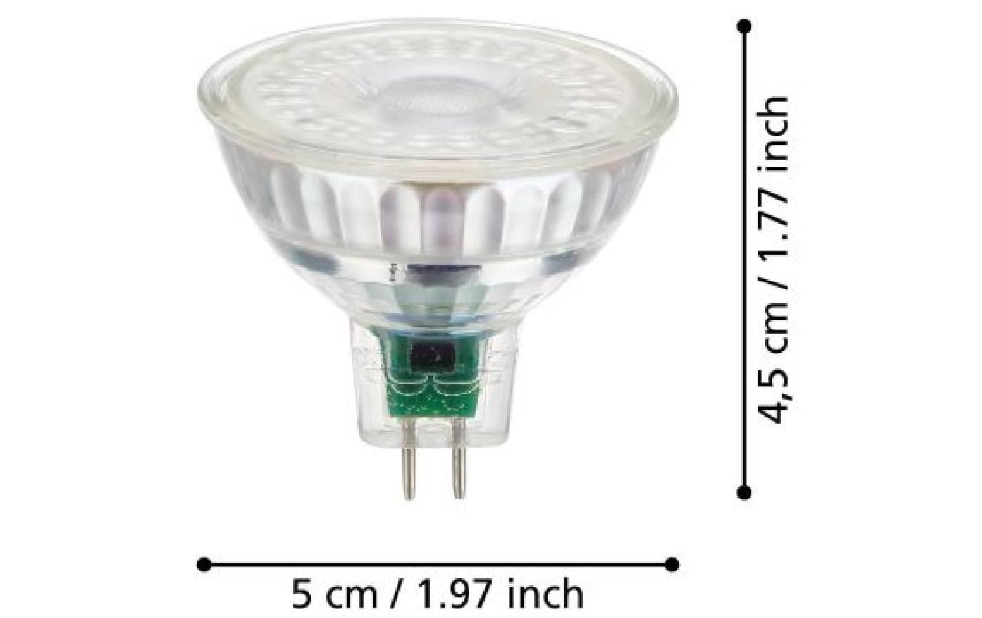 EGLO Leuchtmittel GU5.3 MR16 – Warmweiss 2700 K, 230 lm, 3 W – IP20 – 2 Stk. – Transparent, Glas