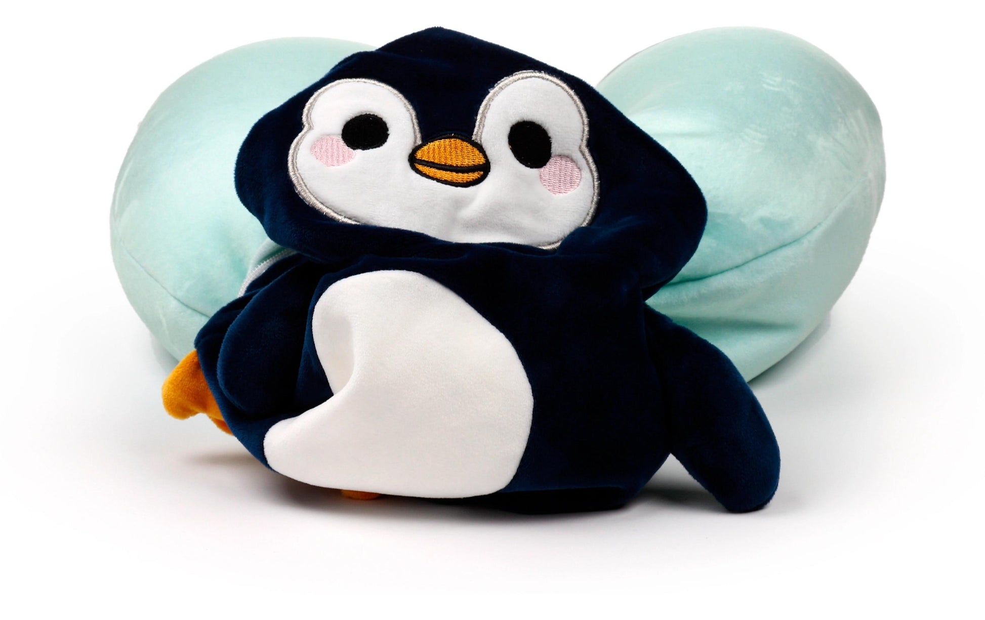 Sombo Reisekissen – mit Memory-Schaum, Blau, Hellblau, Plüsch – Pinguin