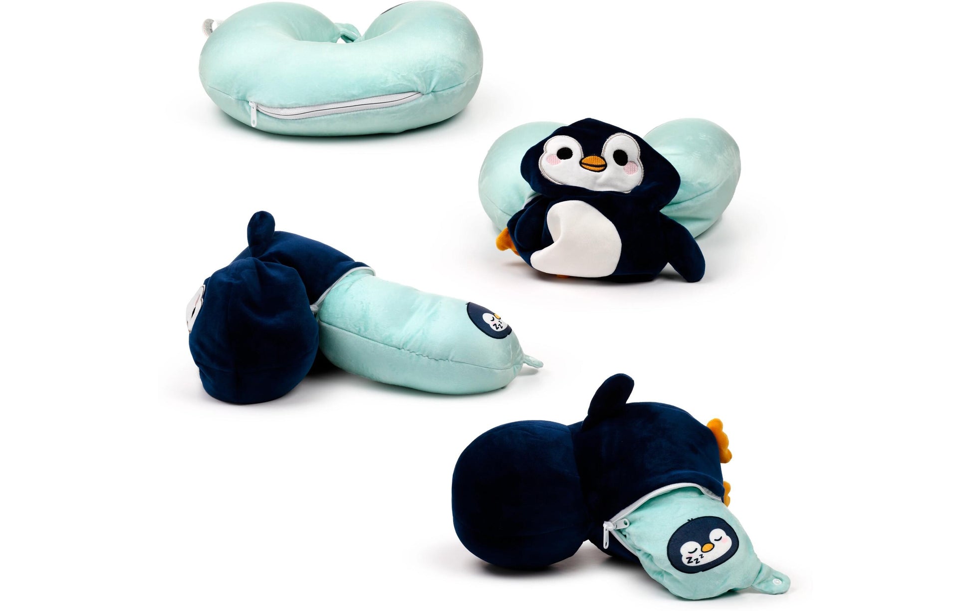 Sombo Reisekissen – mit Memory-Schaum, Blau, Hellblau, Plüsch – Pinguin
