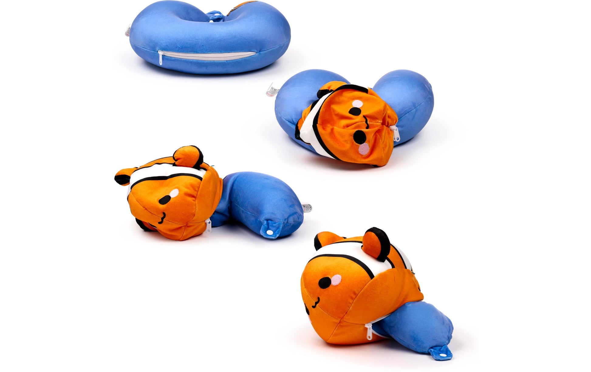 Sombo Reisekissen 2 in 1 – Memory-Schaum-Füllung – für Kinder ab 3 Jahren – mehrfarbig, Plüsch – Clownfisch