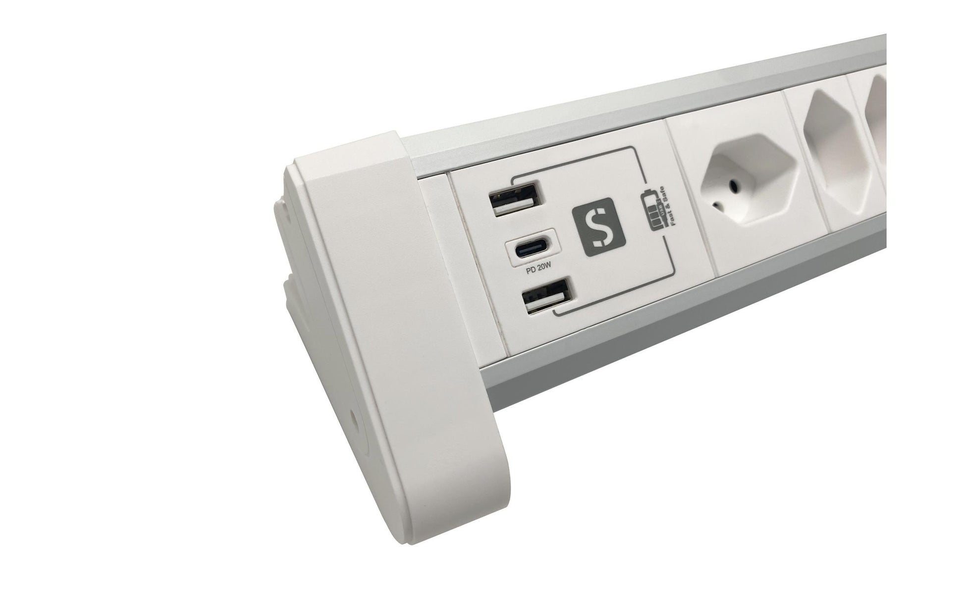 M. Schönenberger Schönenberger ALU Desktop Steckdoseneinheit – 4×T13, USB-C + 2×USB-A 20 W, 2 m, Schalter, Tisch