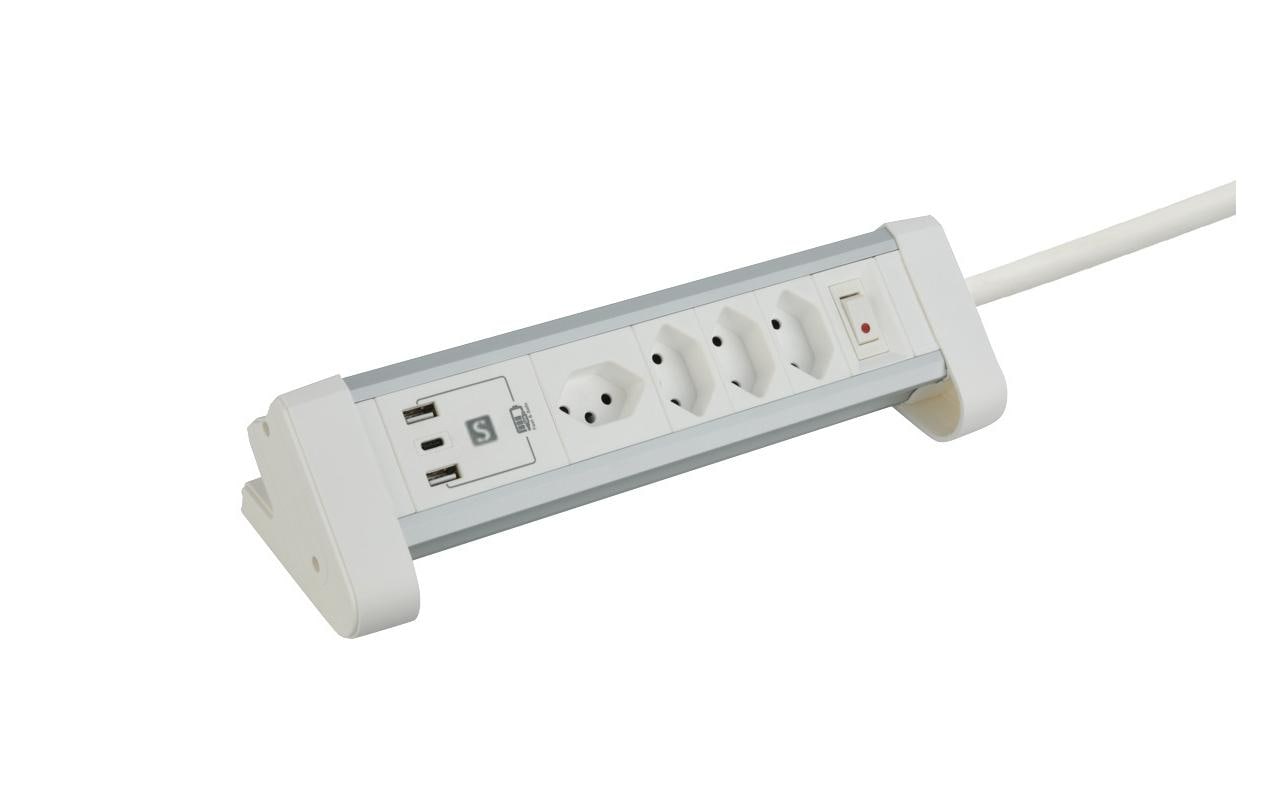 M. Schönenberger Schönenberger ALU Desktop Steckdoseneinheit – 4×T13, USB-C + 2×USB-A 20 W, 2 m, Schalter, Tisch