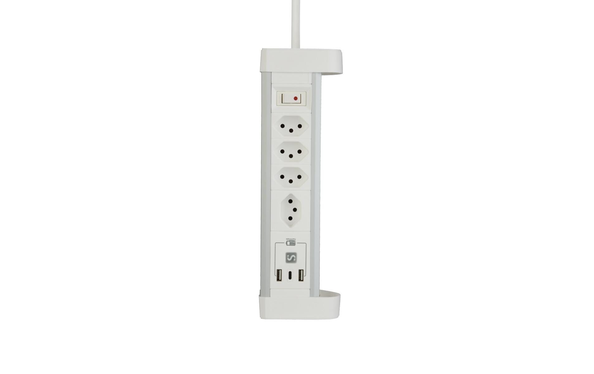 M. Schönenberger Schönenberger ALU Desktop Steckdoseneinheit – 4×T13, USB-C + 2×USB-A 20 W, 2 m, Schalter, Tisch