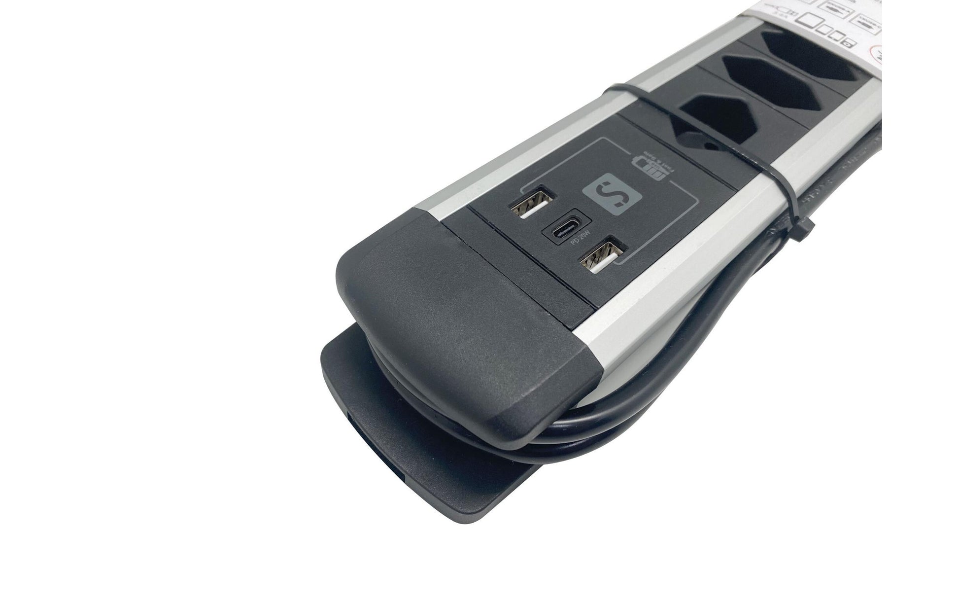 M. Schönenberger Tischsteckdosenleiste, 8×T13, 1×USB-C PD 20 W + 2×USB-A, 2 m, Aluminium, mit Schalter – Schwarz