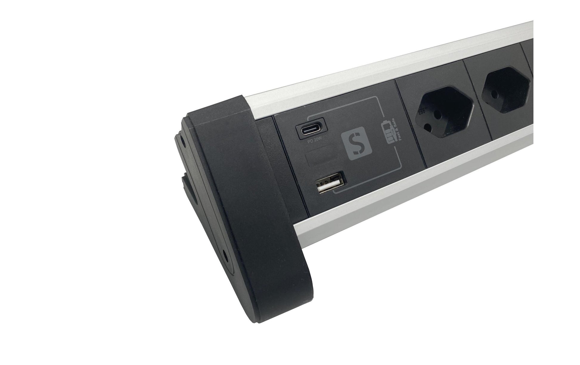 M. Schönenberger Steckdoseneinheit – 3×T13, USB‑A/USB‑C 20 W, 3 m Kabel, Schalter, Tisch