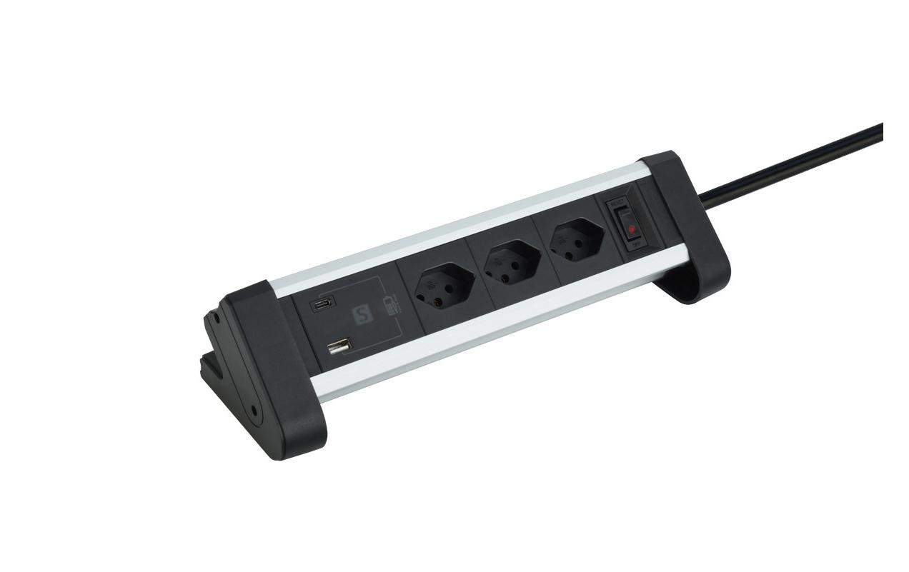 M. Schönenberger Steckdoseneinheit – 3×T13, USB‑A/USB‑C 20 W, 3 m Kabel, Schalter, Tisch