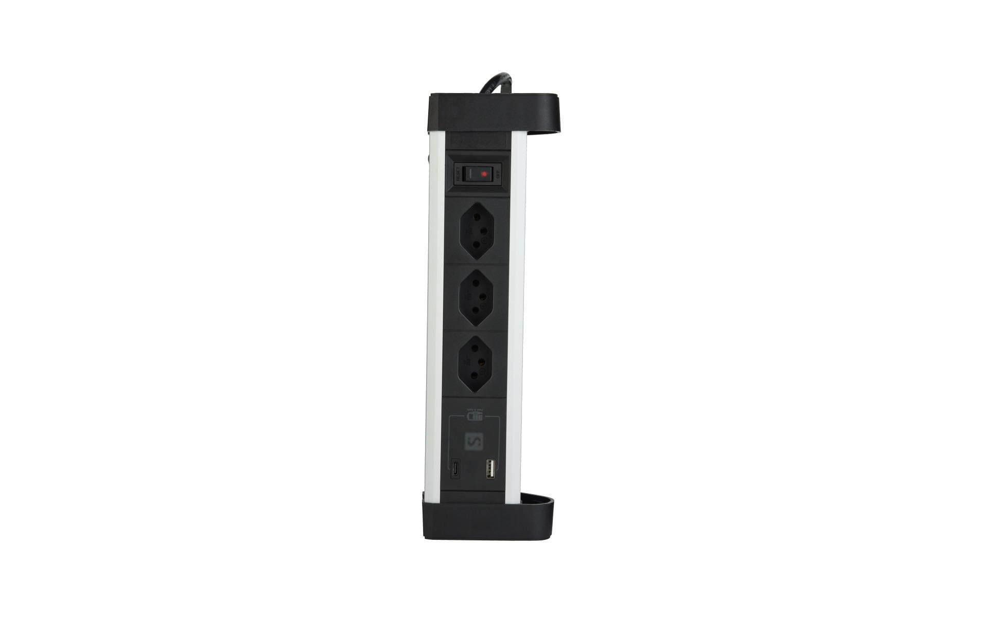 M. Schönenberger Steckdoseneinheit – 3×T13, USB‑A/USB‑C 20 W, 3 m Kabel, Schalter, Tisch