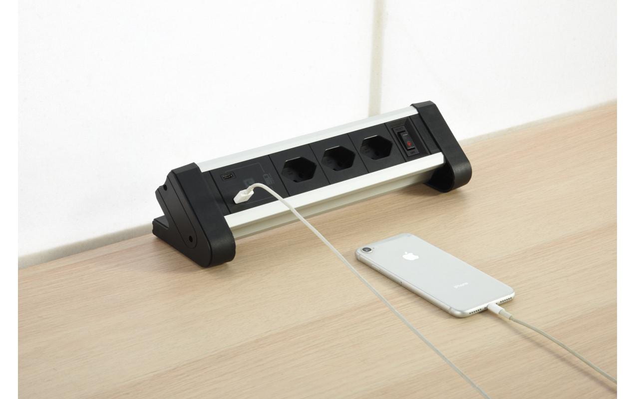 M. Schönenberger Steckdoseneinheit – 3×T13, USB‑A/USB‑C 20 W, 3 m Kabel, Schalter, Tisch