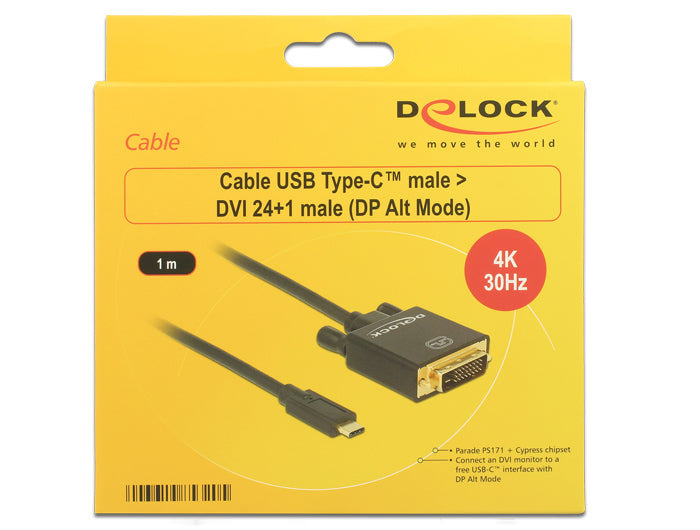 DeLOCK USB-C auf DVI-D Adapter 4K 30 Hz – 1 m – für Geräte mit USB-C (DisplayPort Alt Mode)