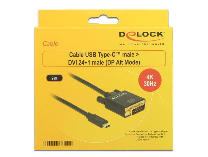 DeLOCK USB-C auf DVI-D Adapter 4K 30 Hz – 2 m – für Geräte mit USB-C (DisplayPort Alt Mode)