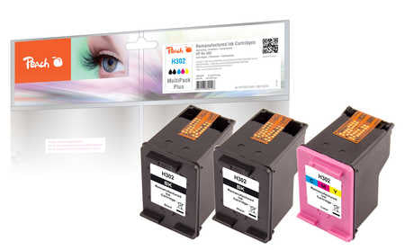 Peach 302 Tintenpatronen-Multipack, Schwarz/Dreifarbig (Kompatibel) – für HP DeskJet 1110, OfficeJet 3830