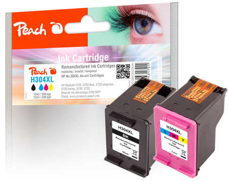Peach 304XL Tintenpatronen-Multipack, Schwarz/Dreifarbig (Kompatibel) – für HP DeskJet 3720/3730/3732
