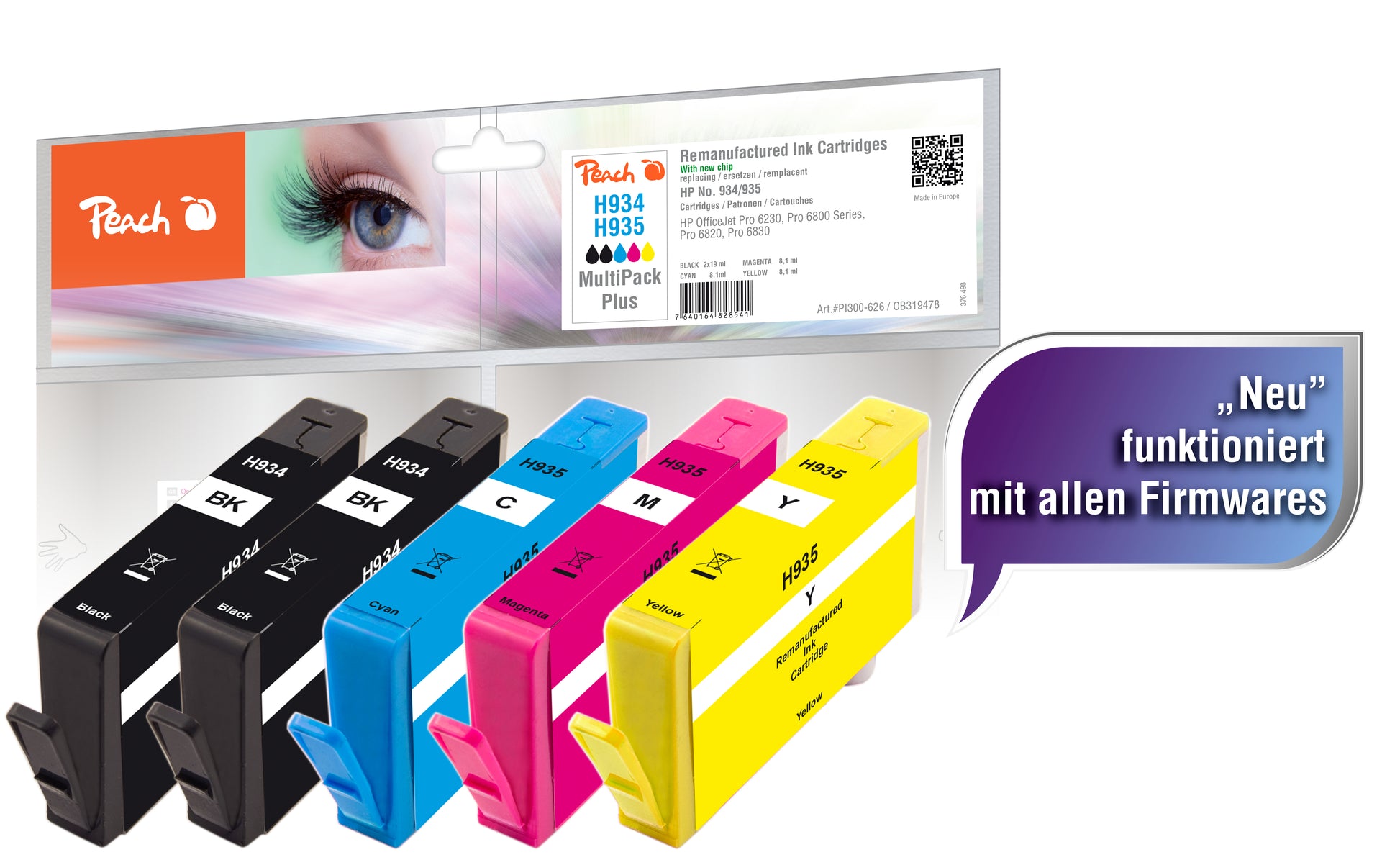 Peach 934/935 Tintenpatronen-Multipack, 5er-Set (Kompatibel) – für HP OfficeJet 6800, OfficeJet Pro 6230