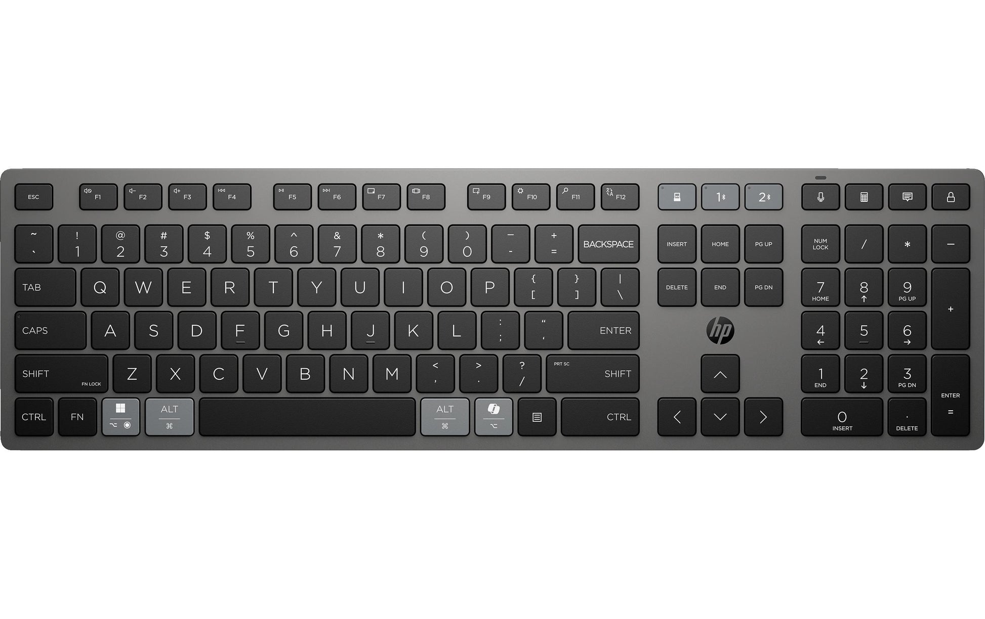 HP 725 – Tastatur, kabellos (Bluetooth/2,4 GHz), RGB-Beleuchtung, Multi-Device, aufladbar