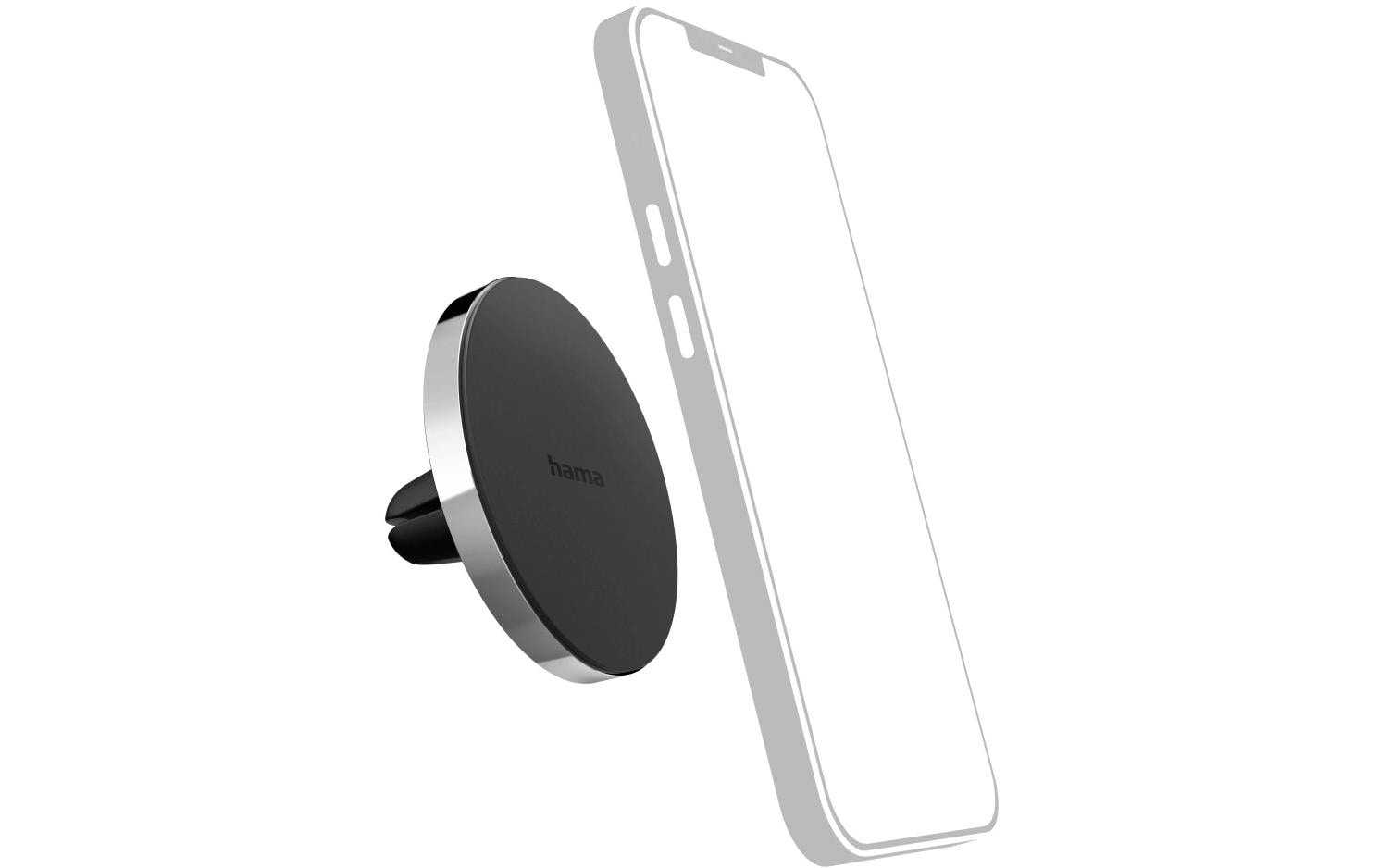 Hama MagLock – Auto-Halterung – Lüftungsschlitz, magnetisch – für iPhone 12–15 – Schwarz/Silber