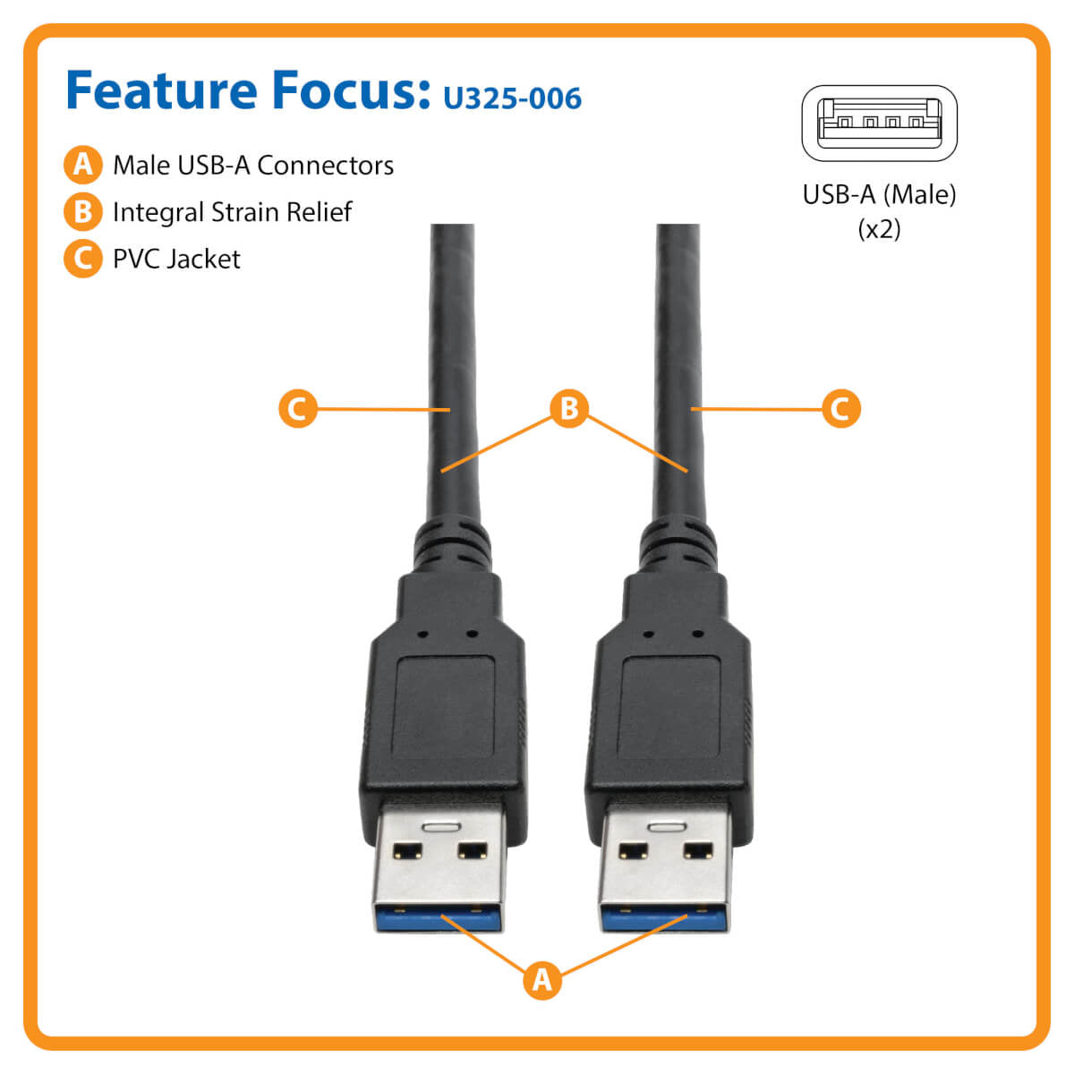 Tripp Lite USB-Kabel – USB-A auf USB-A – USB 3.2 Gen 1 (5 Gbit/s) – 1,83 m – PVC – Schwarz