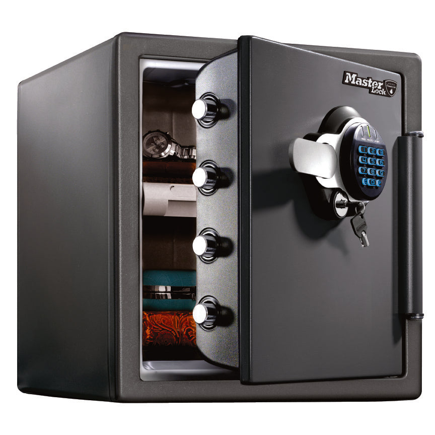 Master Lock Tresor LTW123GTC – Elektronik + Schlüssel – 33,6 l – Feuerschutz 120 min, Wasserschutz 1440 min