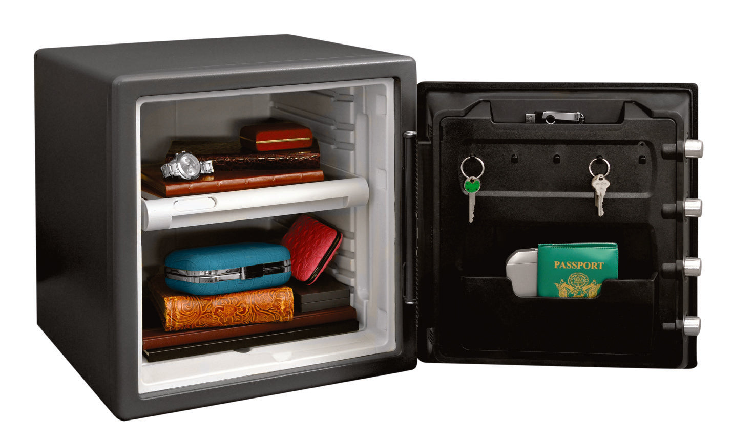 Master Lock Tresor LTW123GTC – Elektronik + Schlüssel – 33,6 l – Feuerschutz 120 min, Wasserschutz 1440 min
