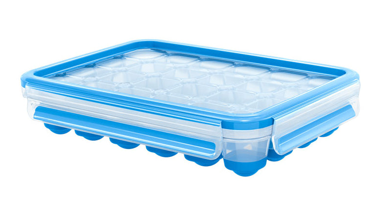 EMSA Eiswürfelbox, 16,5 × 22,6 × 4,9 cm, Polypropylen (PP)/TPE, transparent/blau, leckdicht