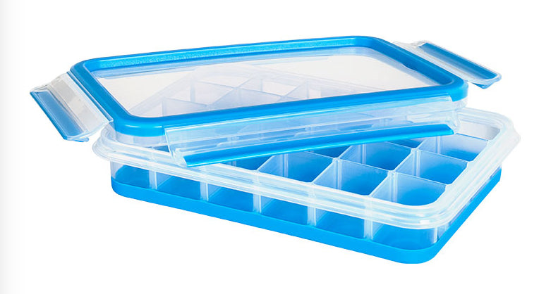 EMSA Eiswürfelbox, 16,5 × 22,6 × 4,9 cm, Polypropylen (PP)/TPE, transparent/blau, leckdicht