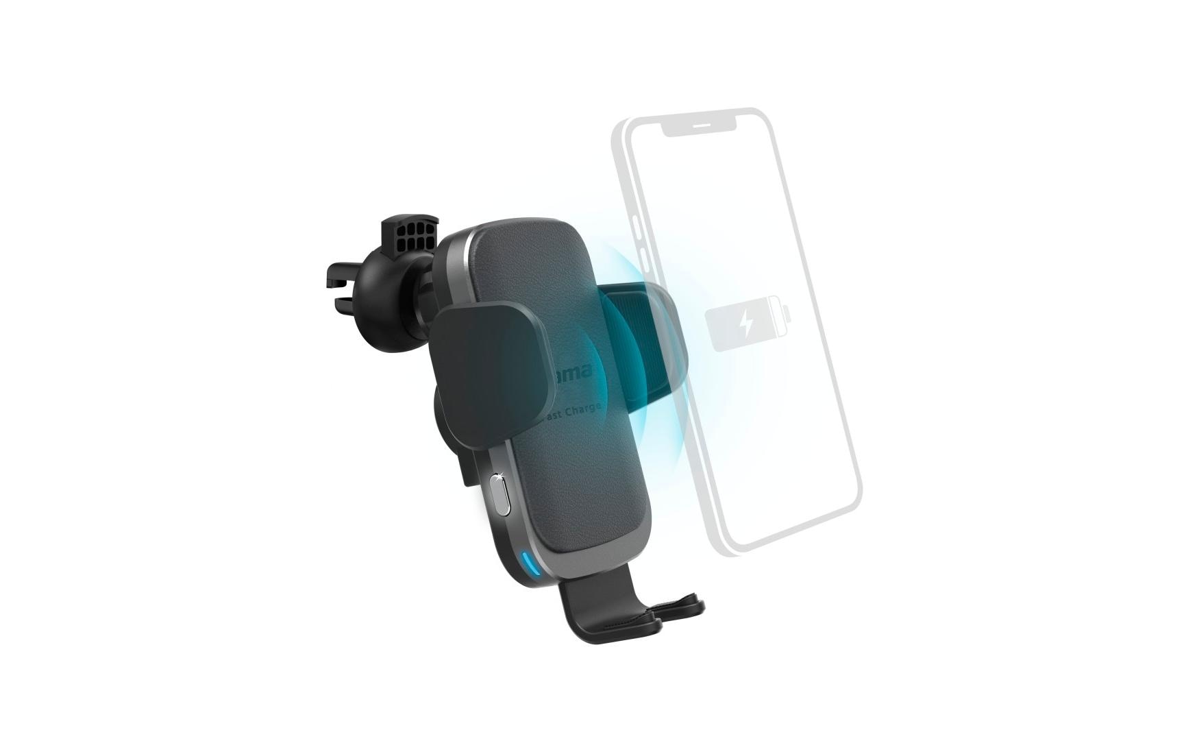 Hama FC10 Motion – Auto-Ladehalterung (kabellos) – Qi 10 W, USB-C – Lüftungsschlitz – Schwarz