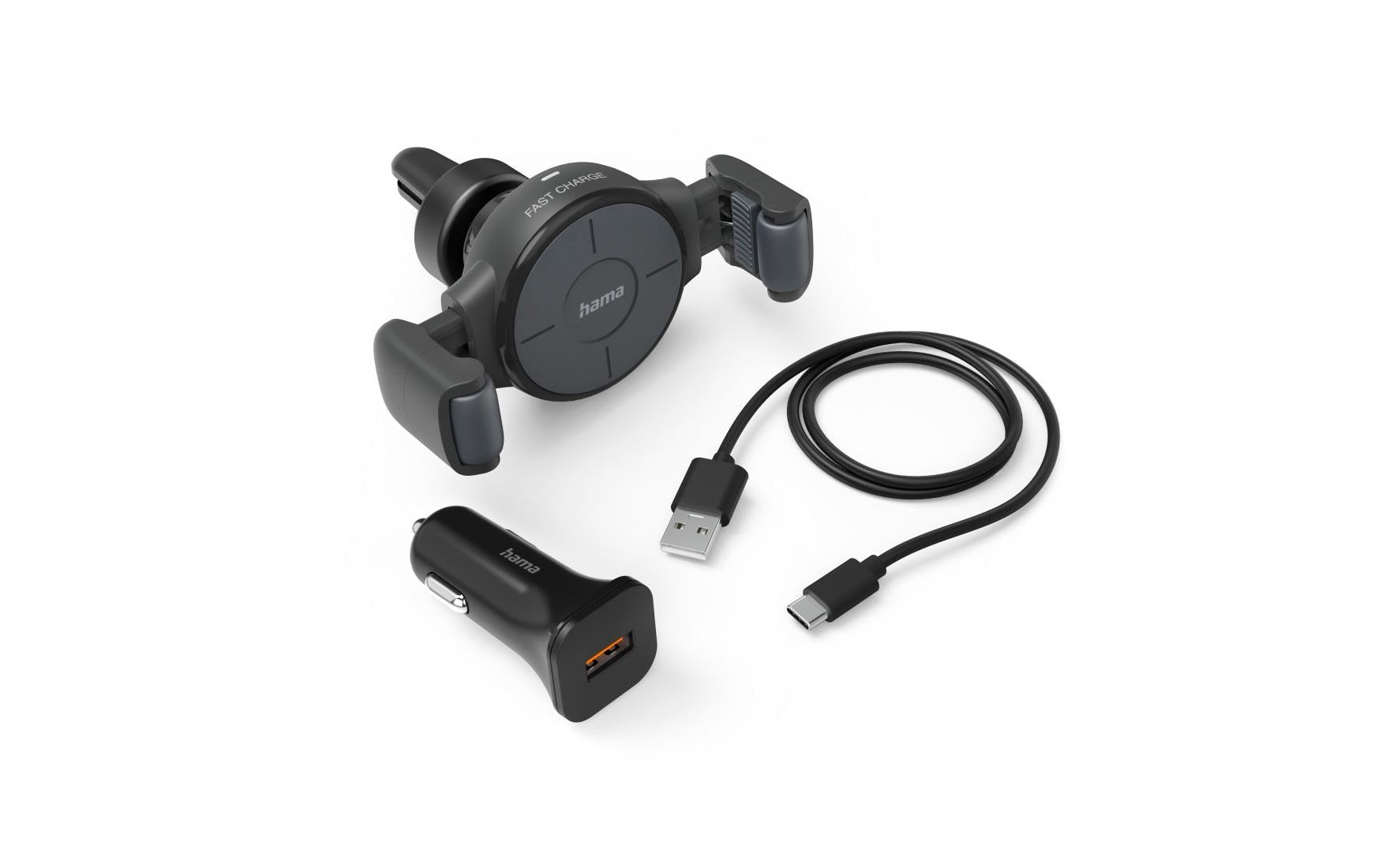 Hama FC10 Flex-Set – Auto-Ladehalterung (kabellos) – Qi 10 W, Lüftungsschlitz, inkl. Kabel – Anthrazit