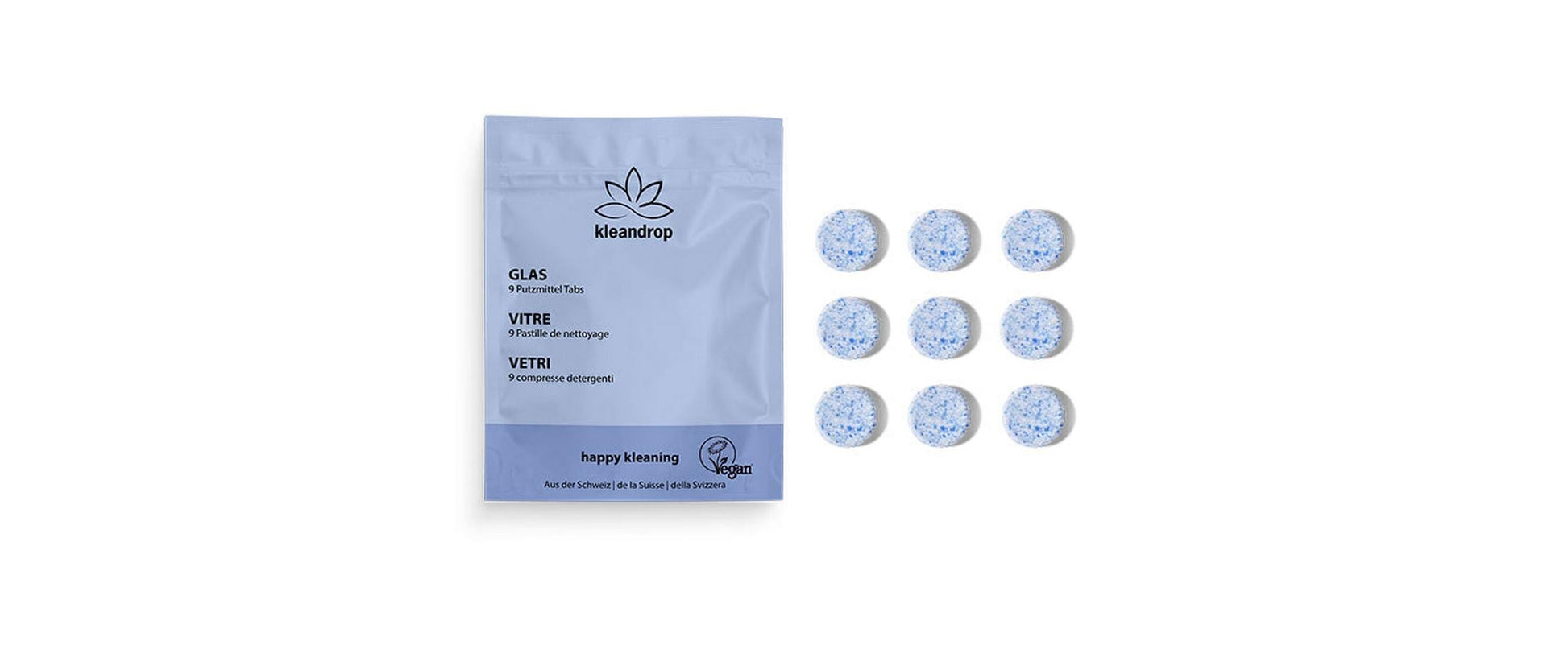 Kleandrop Glas-/Oberflächenreiniger für Glas – Violett – 9 Tabs