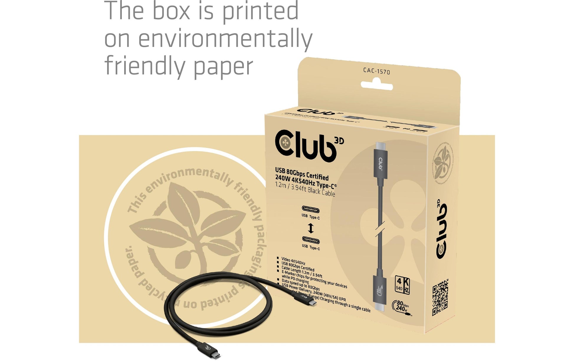 CLUB3D Club 3D – USB-C auf USB-C Kabel – USB4 80 Gbit/s – 1,2 m – PD 240 W – USB-IF zertifiziert – Schwarz