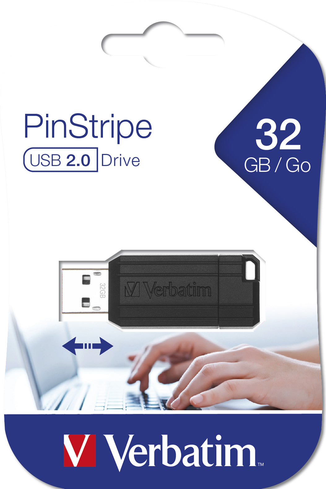 Verbatim PinStripe 32 GB – USB Typ-A 2.0, 10 MB/s Lesen, Schwarz, für Windows/Mac/Linux