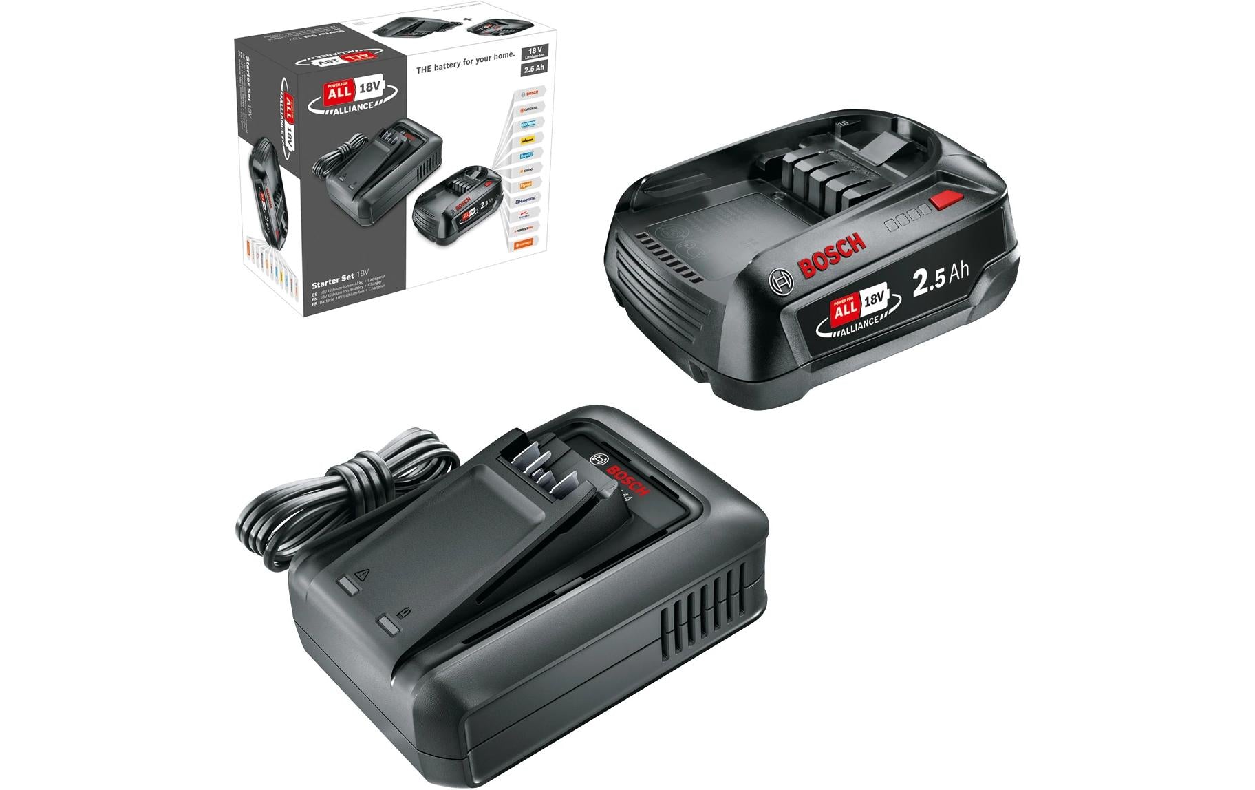 Bosch Starter-Set 18 V 2,5 Ah (45 Wh) – Ladegerät AL 18V-44 – für POWER FOR ALL 18 V