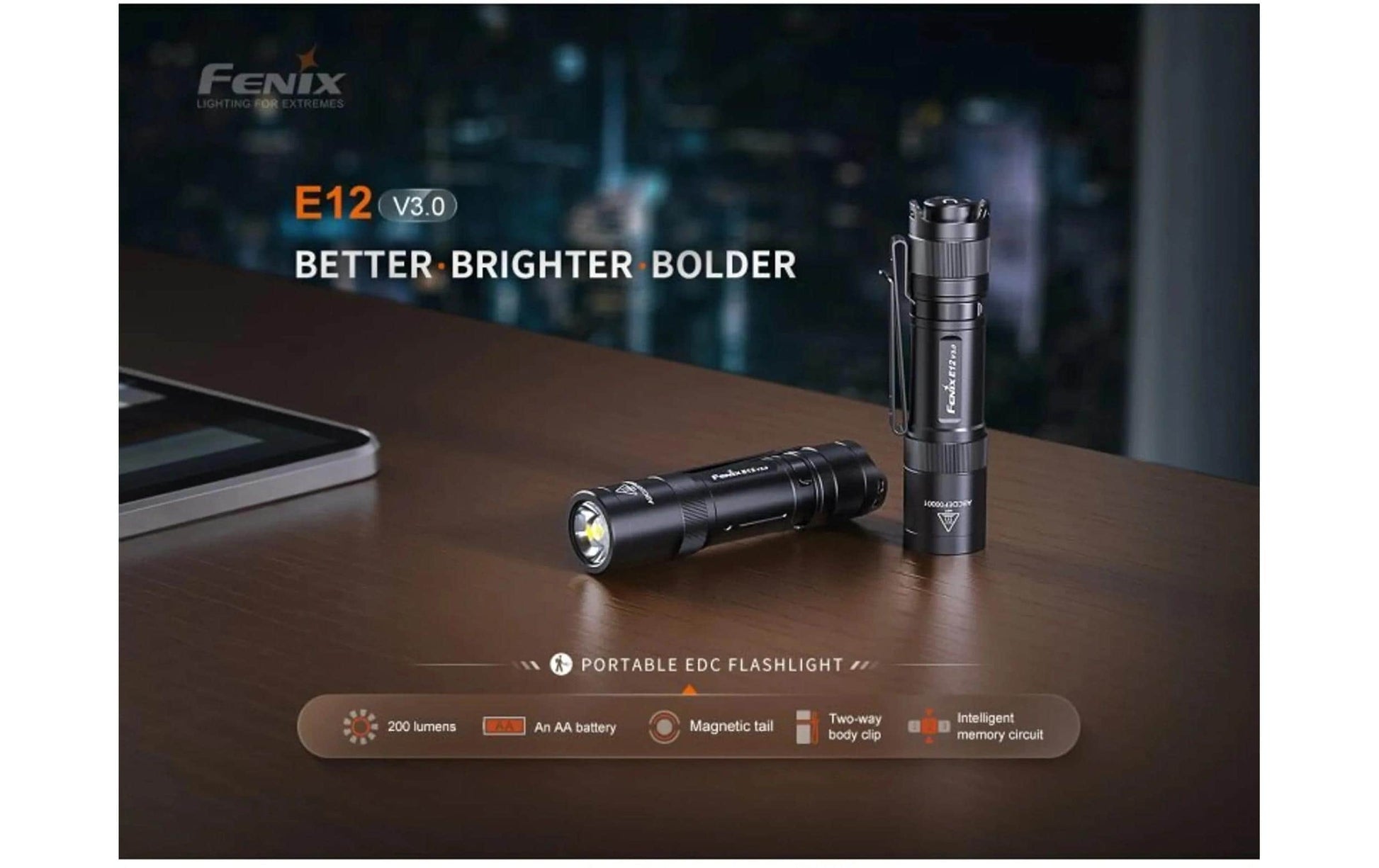 Fenix Taschenlampe E12 V3.0 – 200 lm, 78 m, IP68, Batteriebetrieb (AA)