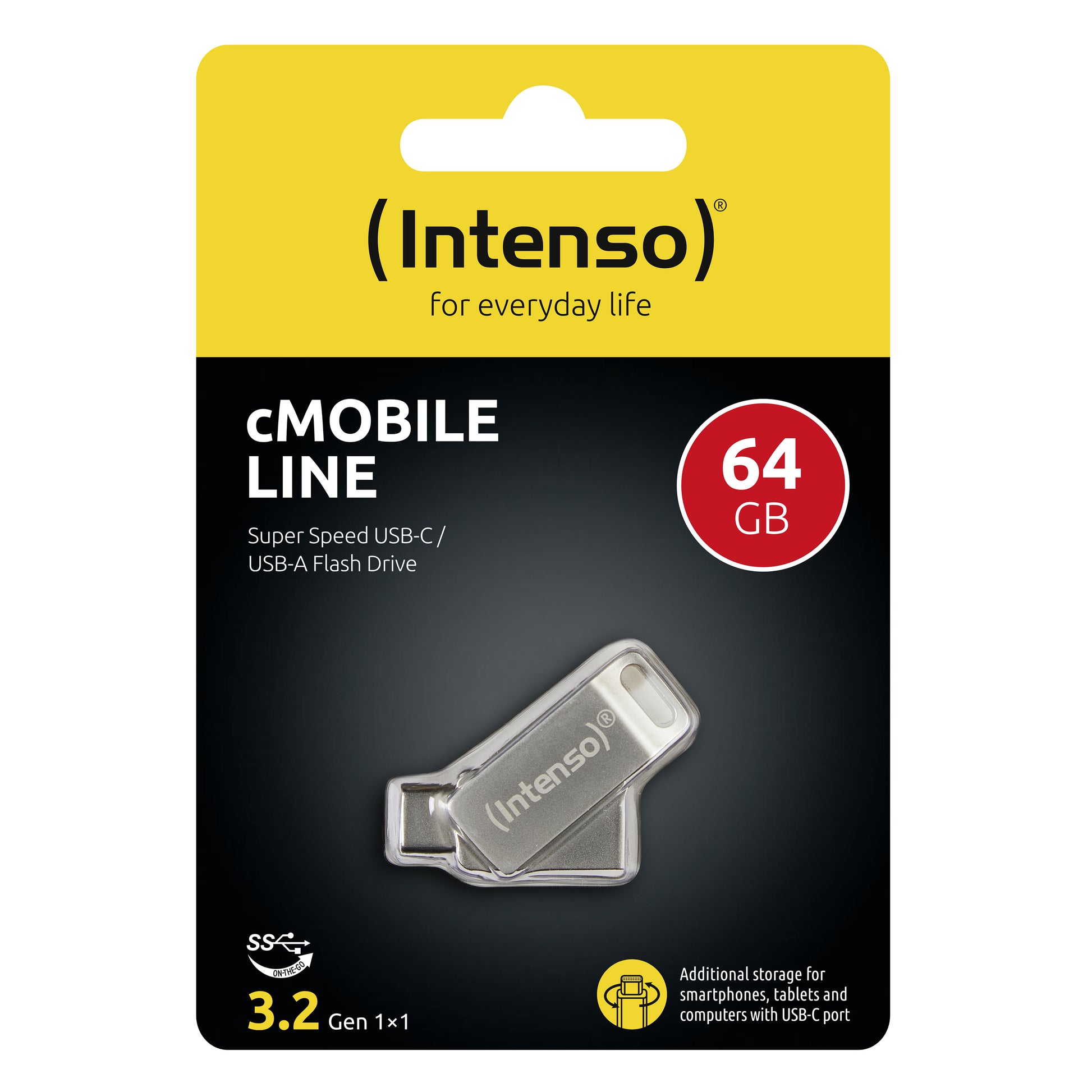Intenso cMOBILE Line 64 GB USB 3.2 Gen 1 (USB-A/USB-C) – 70 MB/s, Drehring, Silber, Metall