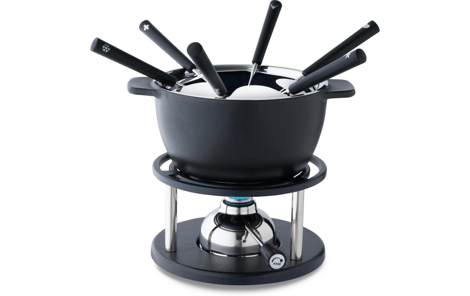 Kisag Fondue-Set Twin – Gusseisen, Ø 18 cm, 6 Personen, Gasbrenner
