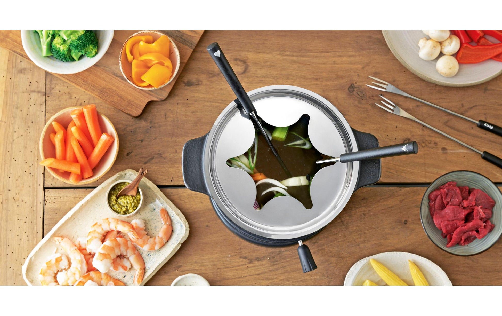 Kisag Fondue-Set Twin – Gusseisen, Ø 18 cm, 6 Personen, Gasbrenner